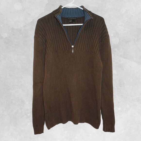 Royal Robbins Brown/Blue Half Zip Ribbed Cotton Sweater - Women's Large - Picture 3 of 5